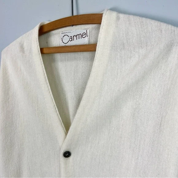 VINTAGE Button Down Cardigan Sweater - Eggshell White by CARMEL Made in USA - Picture 13 of 16